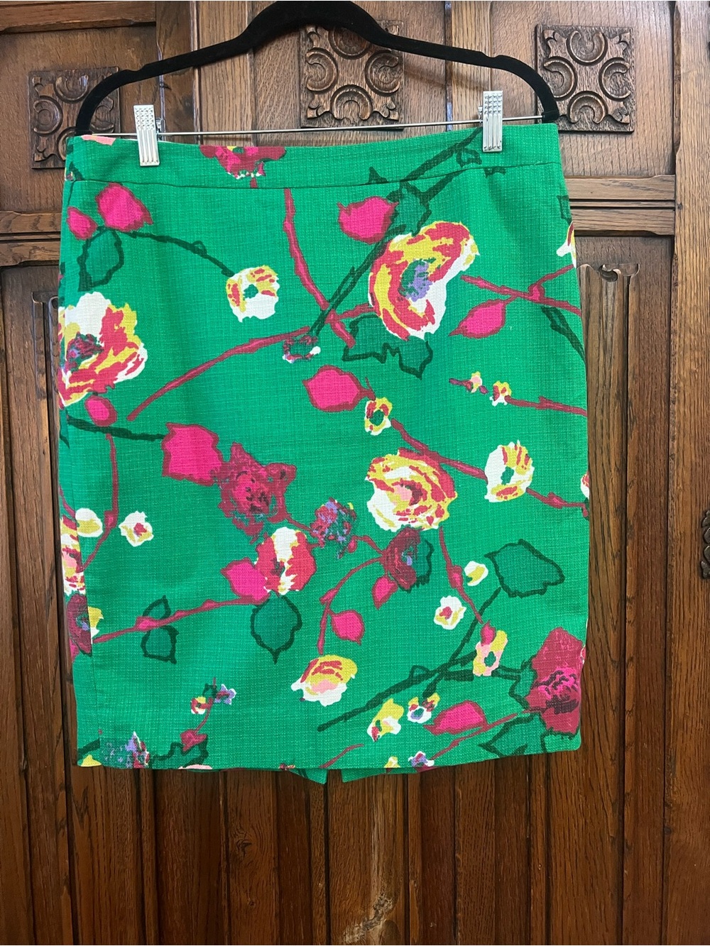 J.Crew Floral Skirt Size 10 | Emerald Kelly Green | Textured Cotton | Bac